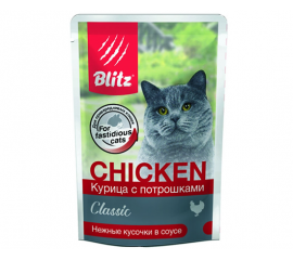 BLICz Pauch dlya koshek Kuricza s potroshkami, kusochki v souse, 85 g