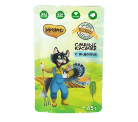 Pauch Mnyams dlya koshek Fermerskaya yarmarka liniya Kot Fedor (s indejkoj) 85g