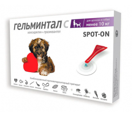 Kapli na kholku Gel`mintal C spot-on dlya shhenkov i sobak do 10kg