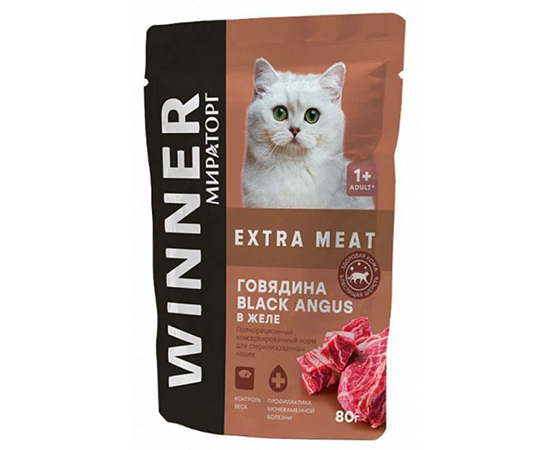 Miratorg winner dlya sterilizovanny`kh  koshek govyadina black angus v zhele 80gr