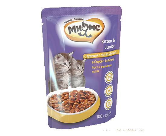 Pauch Mnyams dlya vzrosly`kh koshek s kuriczej 100 g v souse