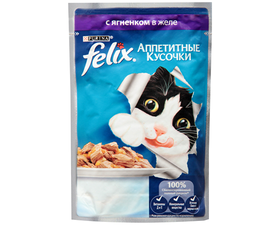 Purina felix appetitny`e kusochki s yagnenkom v zhele