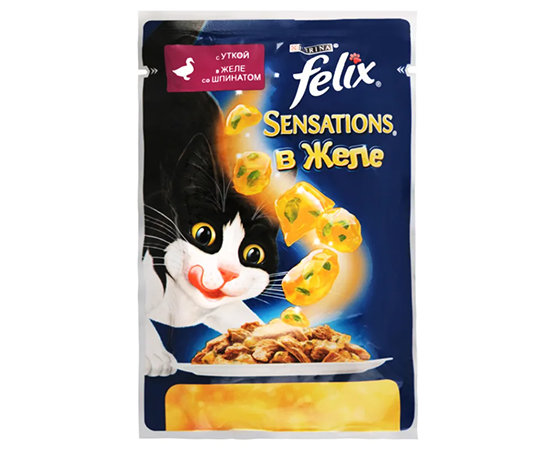 Purina felix sensation s utkoj v zhele so shpinatom